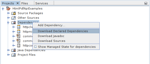Maven download declared dependencies